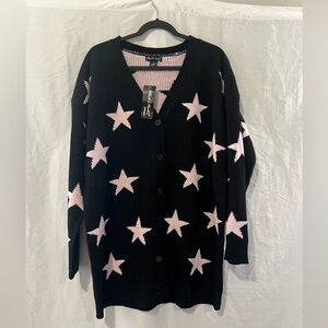 Elegant Black and Pink Star Cardigan